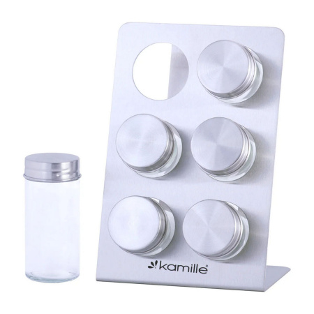 Набір ємностей для спецій Kamille на квадратній підставці, для сервірування столу KM-7036