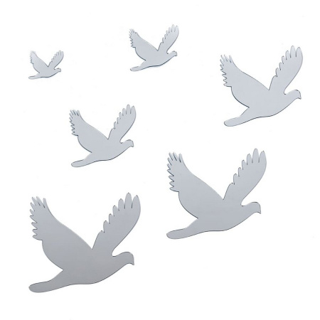 Дзеркальний декор акриловий самоклеючий Птахи срібло,  SW-00002520