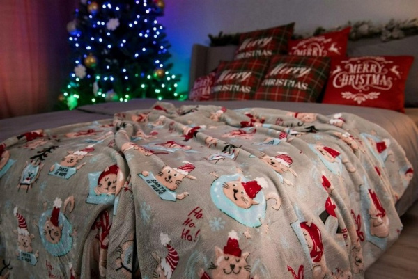 Плед Ardesto Flannel 160х200см, різдвяні котики