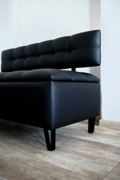 Прямой диван с нишей в экокожи K1 черный фото 2