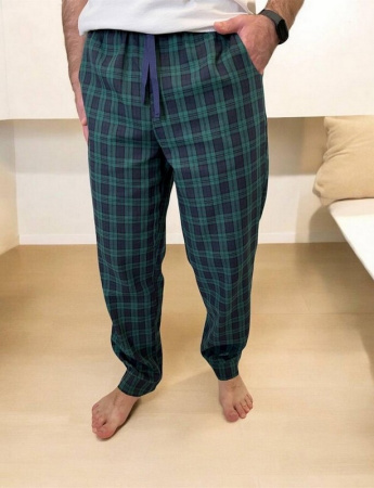 Чоловічі штани піжамні  домашні із фланелі клітина зелено/темно-синя фото 1