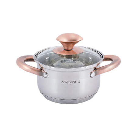 Набір каструль Kamille з нержавіючої сталі 6 предметів, для індукції та газу (1.0 л, 1.5 л, 2.0 л) KM-4936