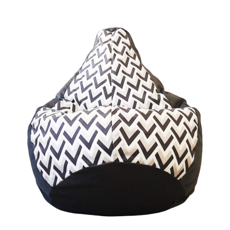 Крісло-груша велюр із принтом Чорний Зигзаг фото 1