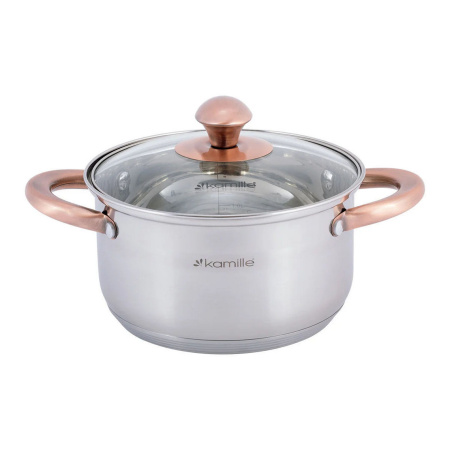 Набір каструль Kamille з нержавіючої сталі 6 предметів, для індукції та газу (1.0 л, 1.5 л, 2.0 л) KM-4936