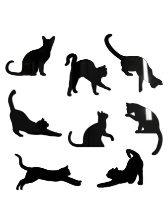Глянцева наклейка настінна акрилова дзеркальна для декору "Кішки" 8 шт. чорна