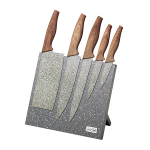 Набір ножів Kamille 6 предметів з нержавіючої сталі на підставці з мармуровим покриттям (5 ножів + підставка) KM-5045