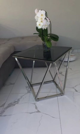 Журнальний столик Silver B димчасте скло/срібло