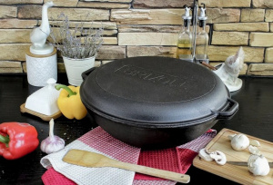 Казан чугунный BRIZOLL WOK 8 л с чугунной крышкой-сковородкой Гриль W36-3 фото 3 Казан чугунный BRIZOLL WOK 8 л с чугунной крышкой-сковородкой Гриль W36-3 фото 3