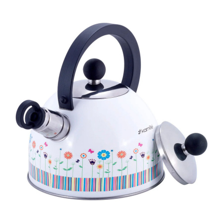 Чайник Kamille Квіти 1,8 л, з нержавіючої сталі, зі свистком, для індукції та газу KM-1079