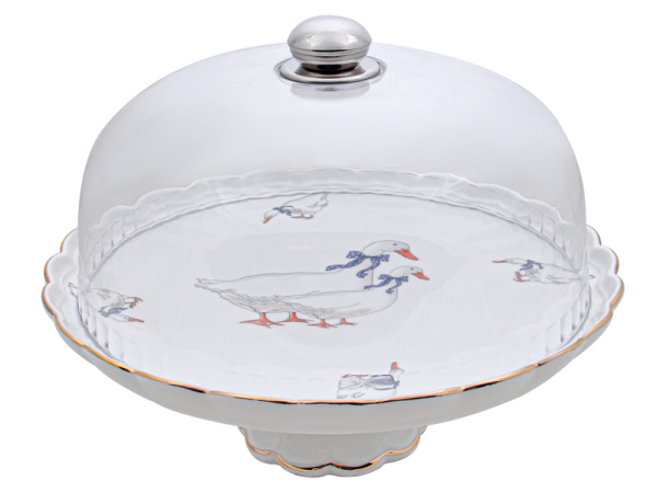 Блюдо для торта с крышкой Гуси Lefard 29 см 943-182 фото 1