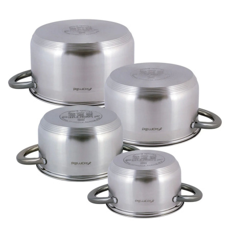 Набір каструль Kamille з нержавіючої сталі, 8 предметів, для індукції та газу (1.5 л, 2.0 л, 3.0 л, 5.0 л) KM-4927