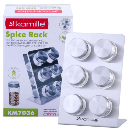 Набір ємностей для спецій Kamille на квадратній підставці, для сервірування столу KM-7036