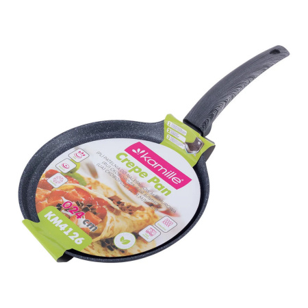 Сковорода Kamille для млинців 24 см з антипригарним покриттям Black marble з алюмінію, для індукції та газу KM-4126