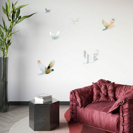 Дзеркальний декор акриловий самоклеючий Птахи срібло,  SW-00002520