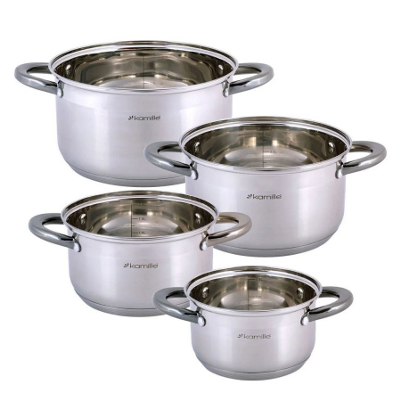 Набір каструль Kamille з нержавіючої сталі, 8 предметів, для індукції та газу (1.5 л, 2.0 л, 3.0 л, 5.0 л) KM-4927