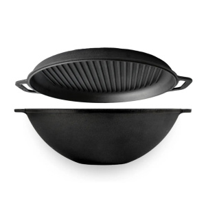 Казан чугунный BRIZOLL WOK 8 л с чугунной крышкой-сковородкой Гриль W36-3 фото 1 Казан чугунный BRIZOLL WOK 8 л с чугунной крышкой-сковородкой Гриль W36-3 фото 1